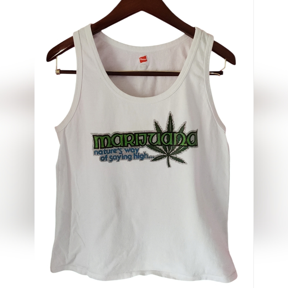 Vintage 1977 NOS glitter vinyl transfer: men's L tank top with retro mary jane